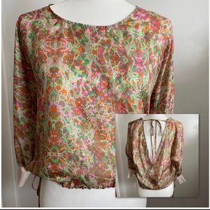 Anthropologie Floral Silk Open-Back Blouse S/M